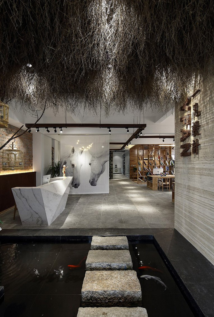 370平方禪意辦公室前臺(tái)裝修效果圖