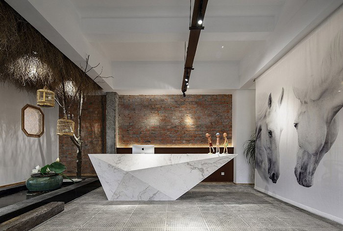 370平方禪意辦公室前臺(tái)裝修效果圖