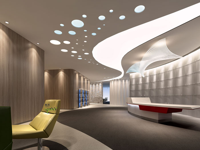 杭州過濾器材公司辦公室前臺(tái)過道裝修效果圖